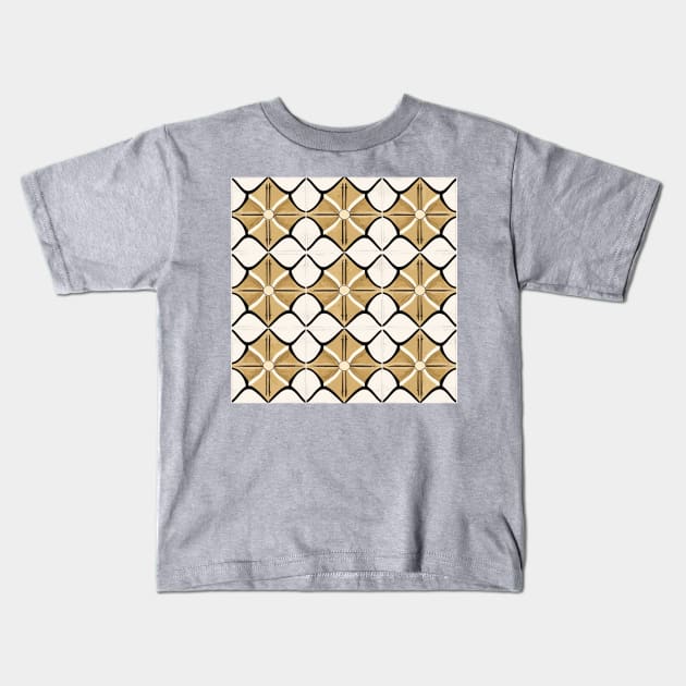 Moroccan-Inspired Floral Tile Pattern in Neutral colors Kids T-Shirt by electric art finds